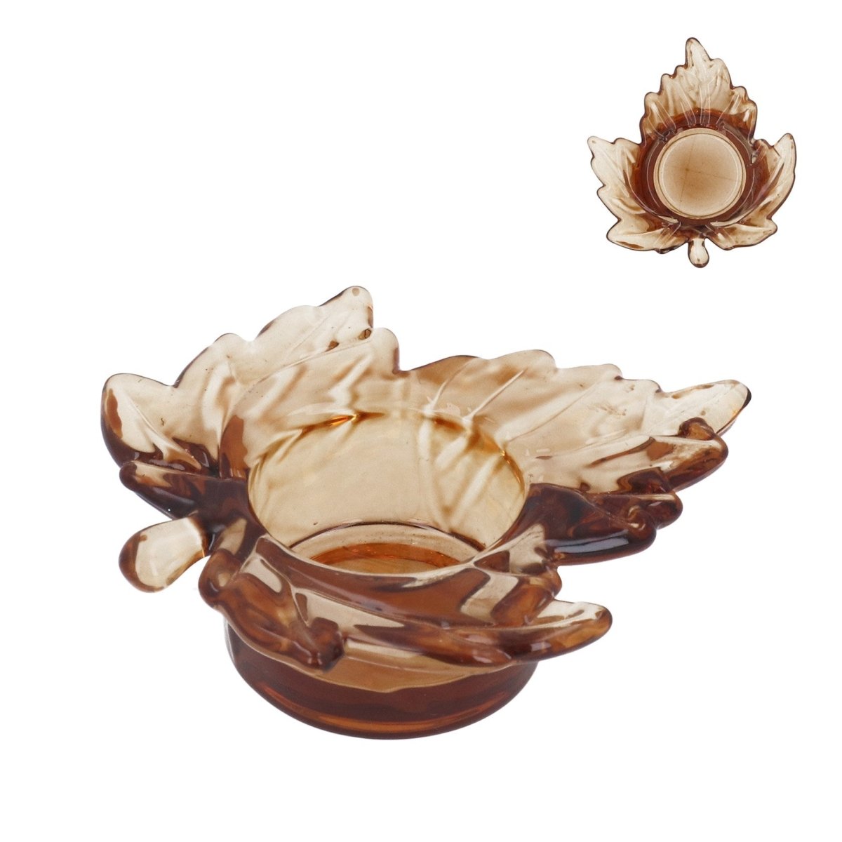 Glass T-Lite 3.5cm - Dark Amber Maple Leaf - RUTHERFORD & Co