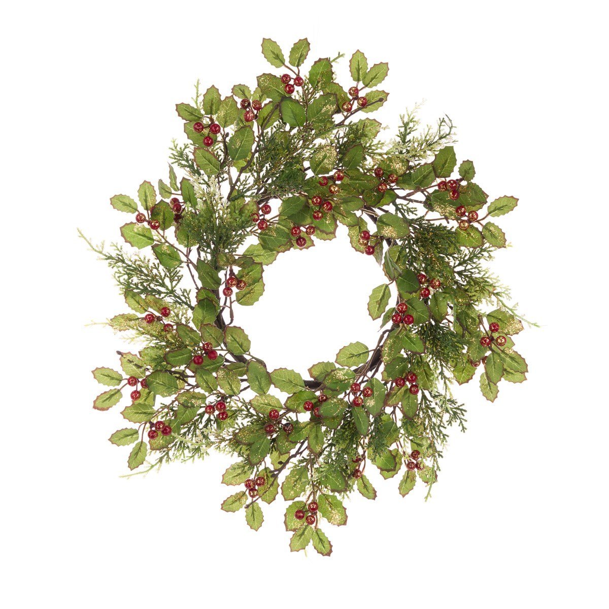 Glitter Holly Candle Ring 48cm - RUTHERFORD & Co
