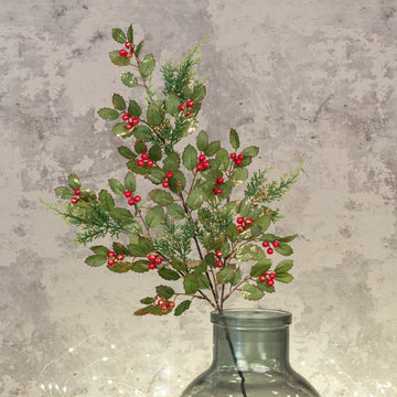 Gold Glitter Holly Spray with Red Berries - RUTHERFORD & Co