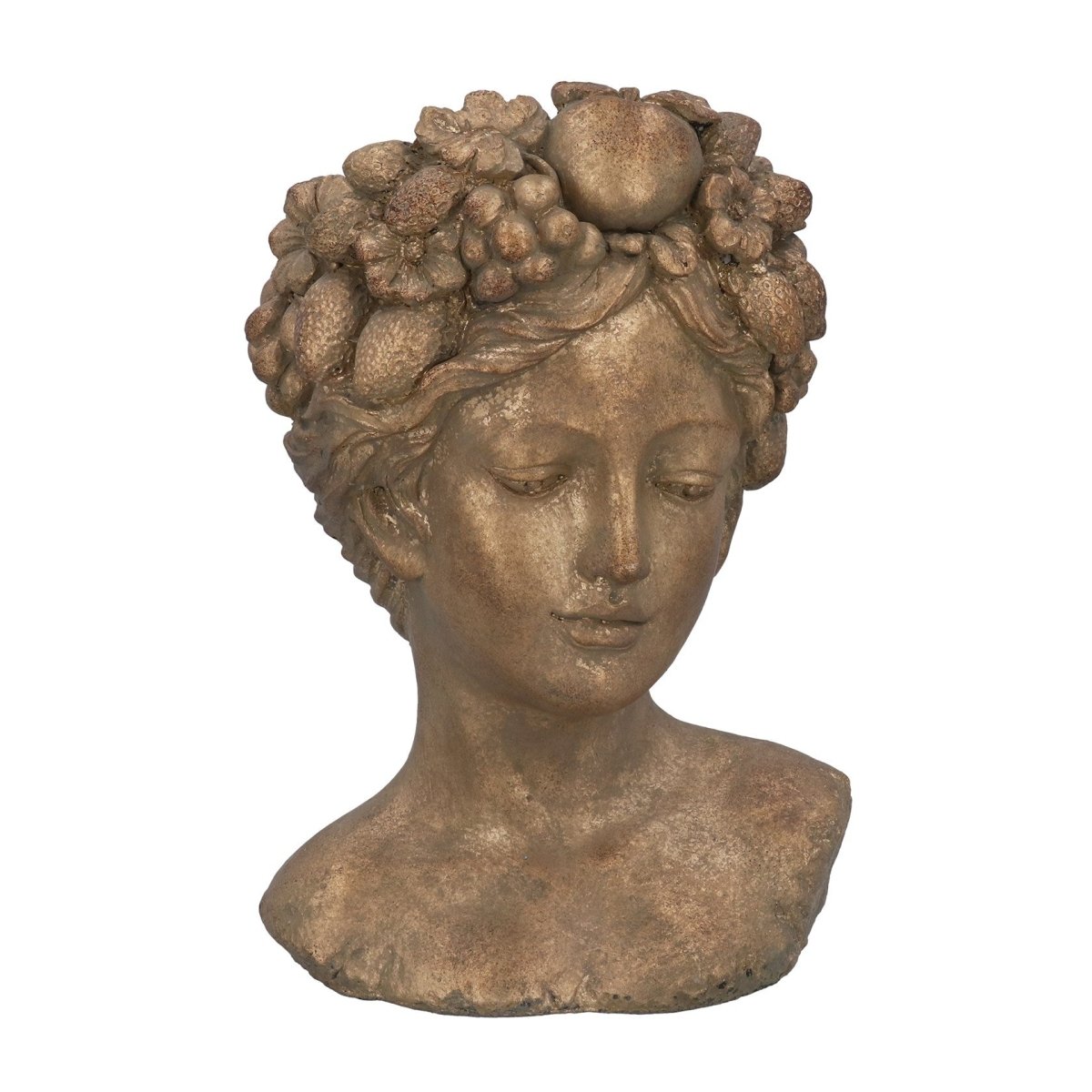 Gold Woman with Fruit Head Stone Planter (33cm) - RUTHERFORD & Co