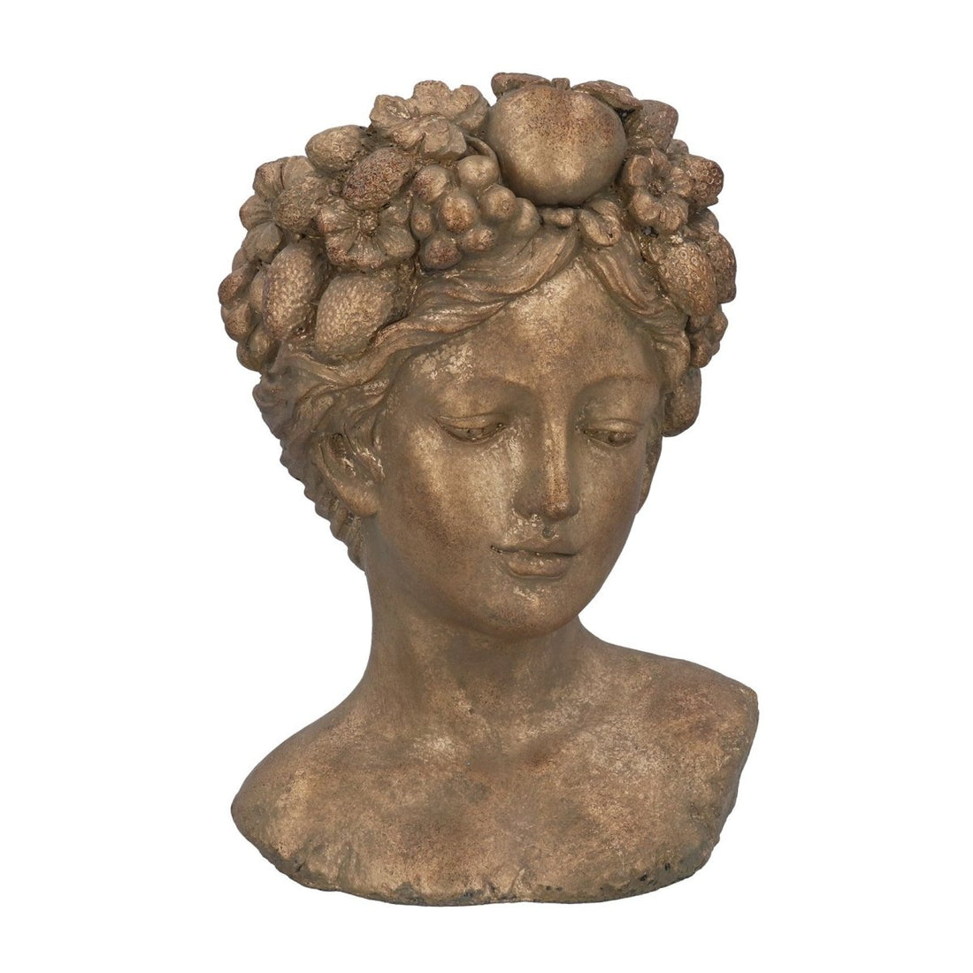 Gold Woman with Fruit Head Stone Planter (33cm) - RUTHERFORD & Co