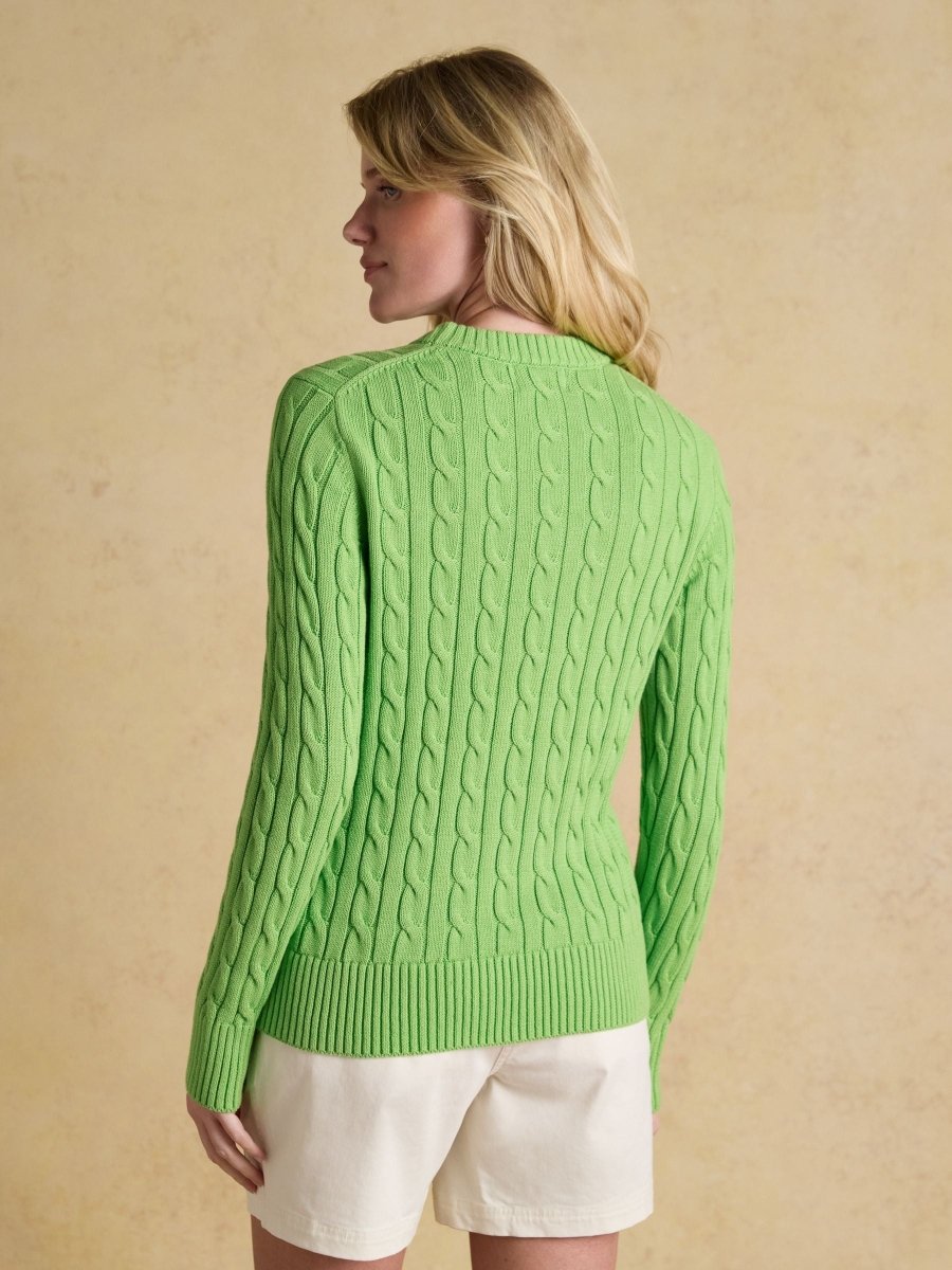 Green Classic Crew Neck Cotton Cable Knit Jumper - RUTHERFORD & Co