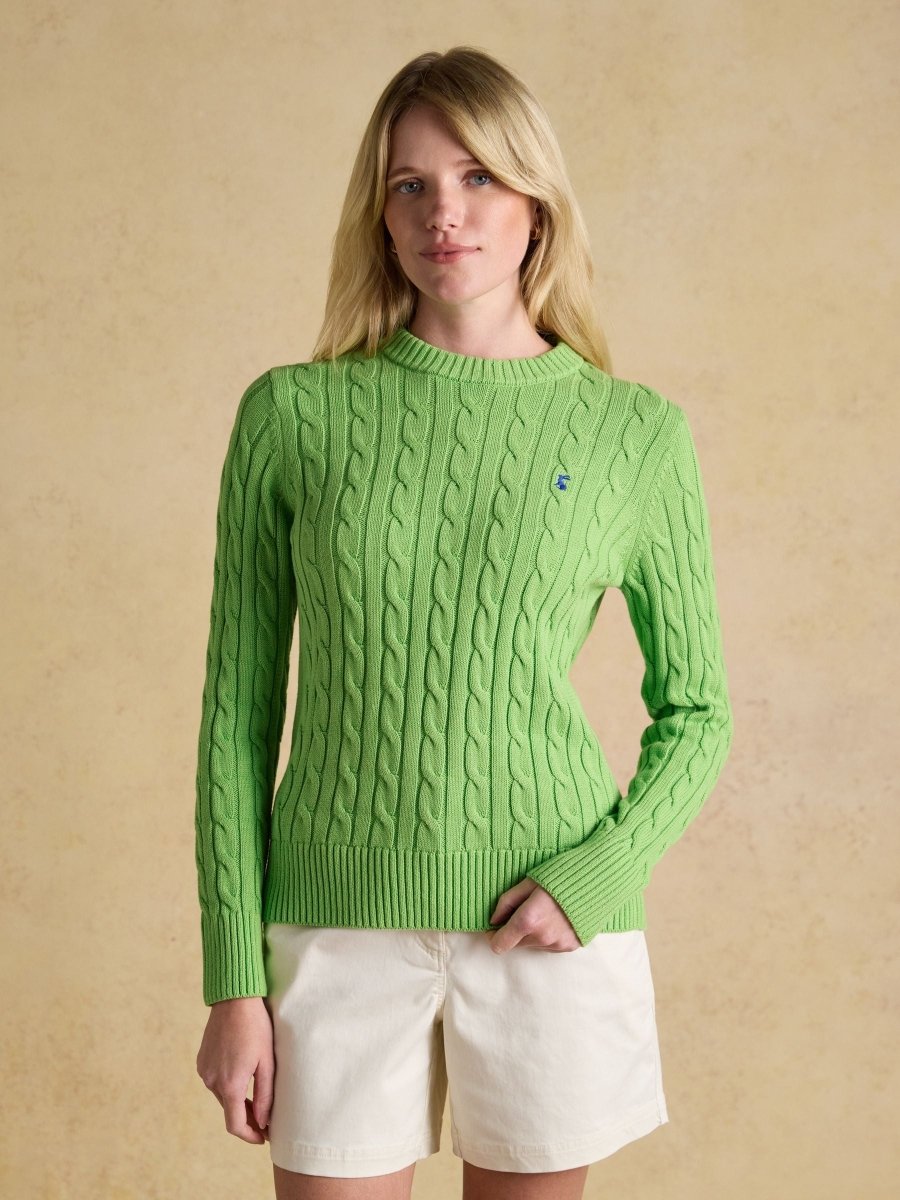 Green Classic Crew Neck Cotton Cable Knit Jumper - RUTHERFORD & Co