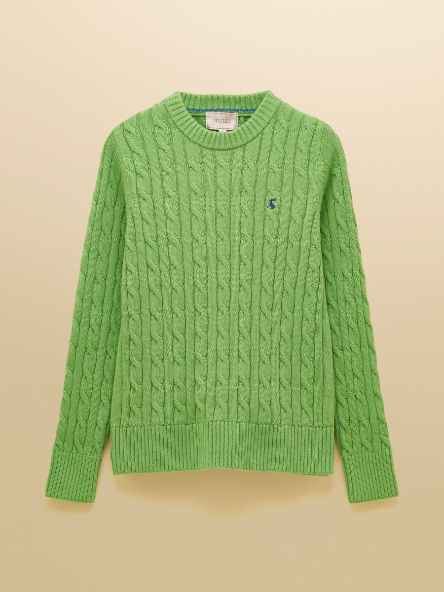 Green Classic Crew Neck Cotton Cable Knit Jumper - RUTHERFORD & Co
