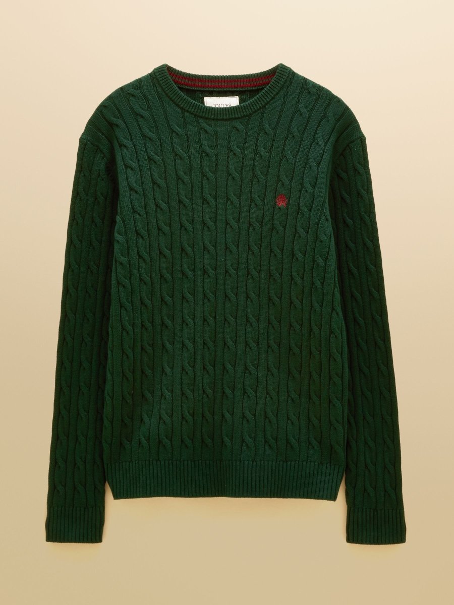 Green Crew Neck Cotton Cable Knit Jumper - RUTHERFORD & Co