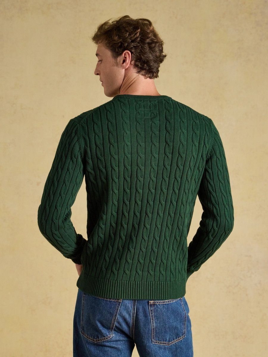 Green Crew Neck Cotton Cable Knit Jumper - RUTHERFORD & Co