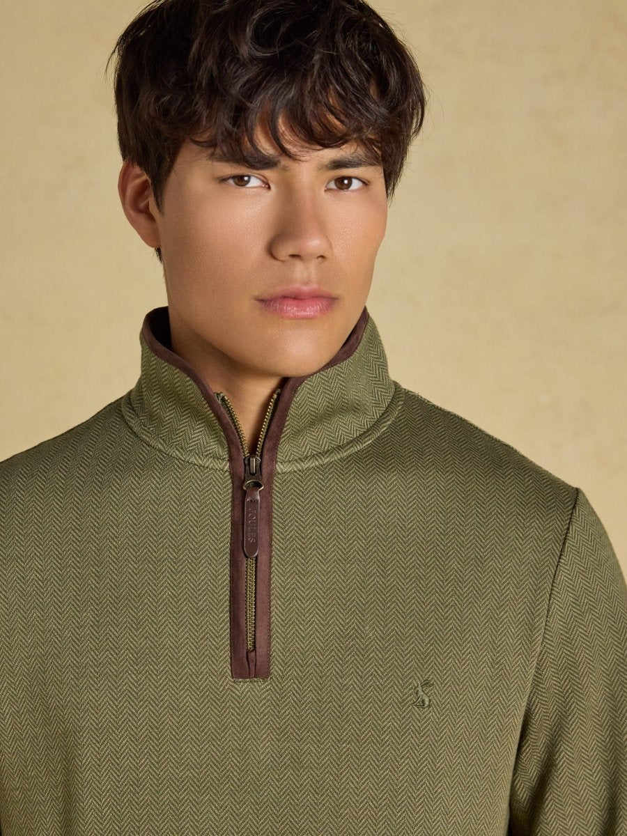 Green Herringbone Quarter Zip Sweatshirt - RUTHERFORD & Co