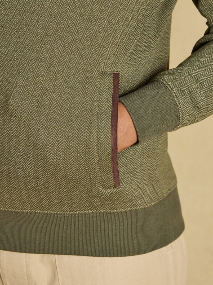 Green Herringbone Quarter Zip Sweatshirt - RUTHERFORD & Co