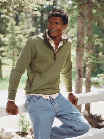 Green Herringbone Quarter Zip Sweatshirt - RUTHERFORD & Co