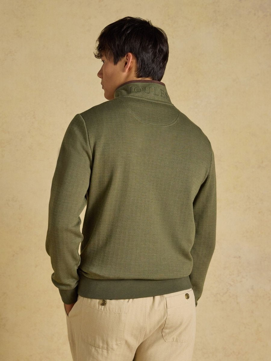 Green Herringbone Quarter Zip Sweatshirt - RUTHERFORD & Co
