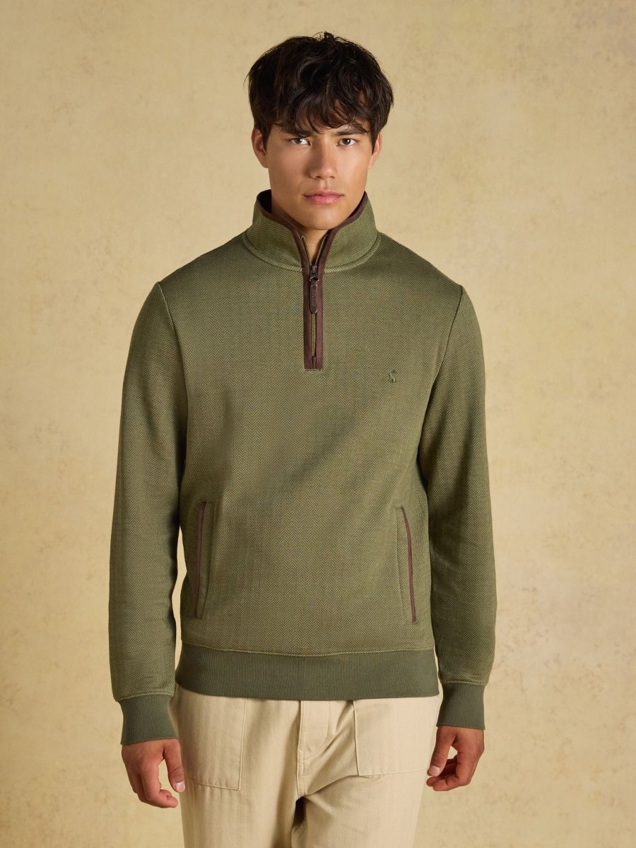 Green Herringbone Quarter Zip Sweatshirt - RUTHERFORD & Co