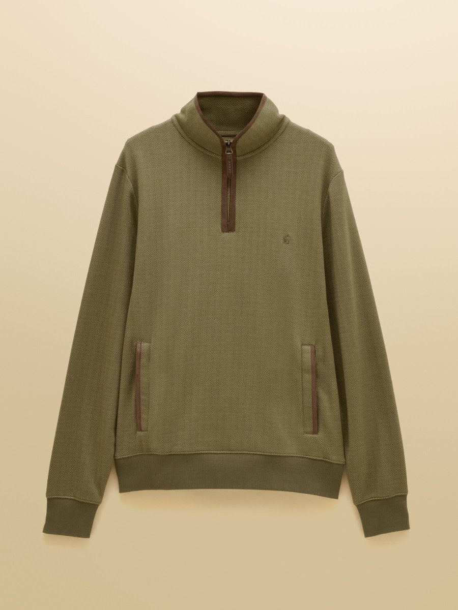 Green Herringbone Quarter Zip Sweatshirt - RUTHERFORD & Co