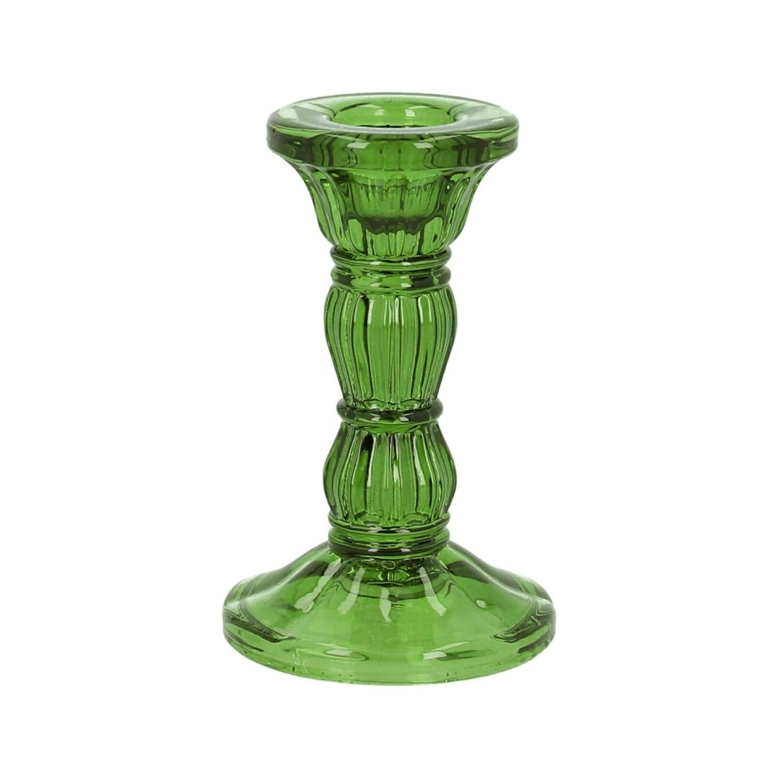Green Moulded Glass Candlestick (10cm) - RUTHERFORD & Co