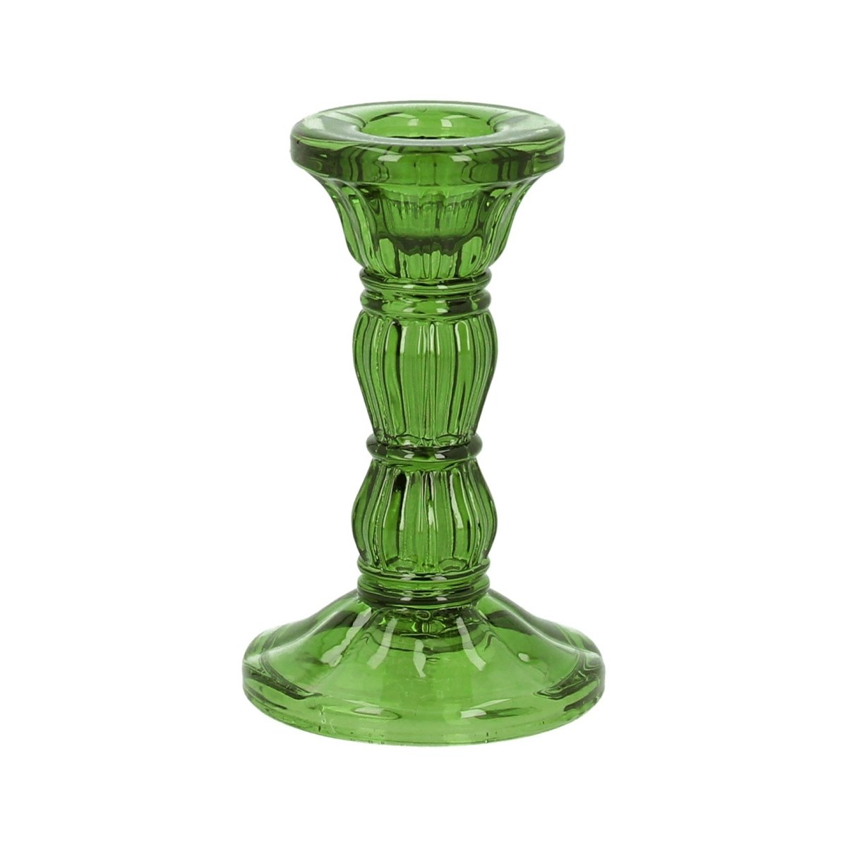 Green Moulded Glass Candlestick (10cm) - RUTHERFORD & Co