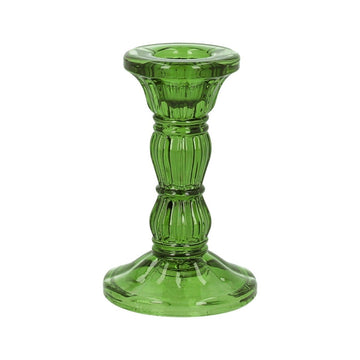 Green Moulded Glass Candlestick (10cm) - RUTHERFORD & Co