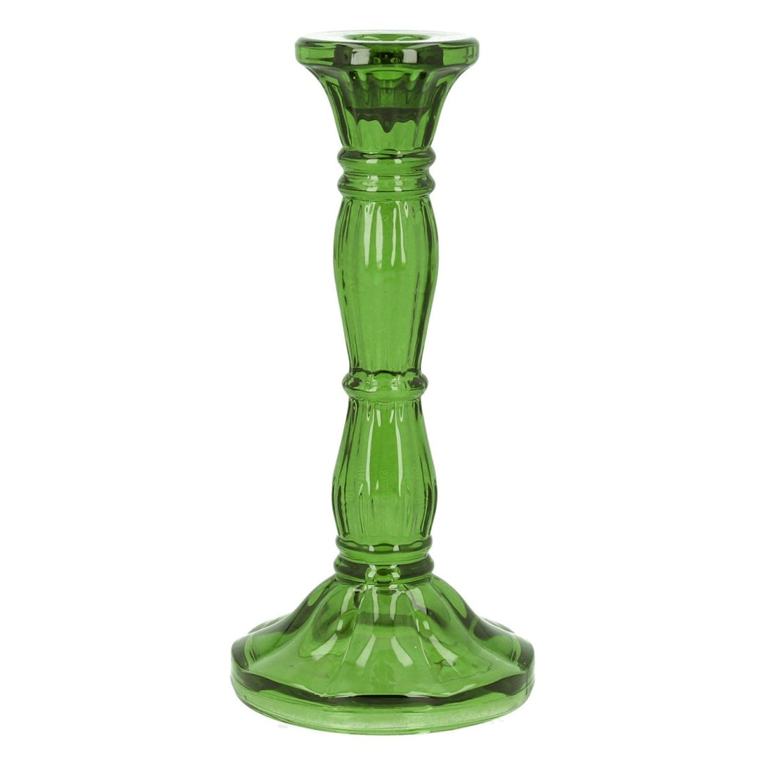 Green Moulded Glass Candlestick (20cm) - RUTHERFORD & Co