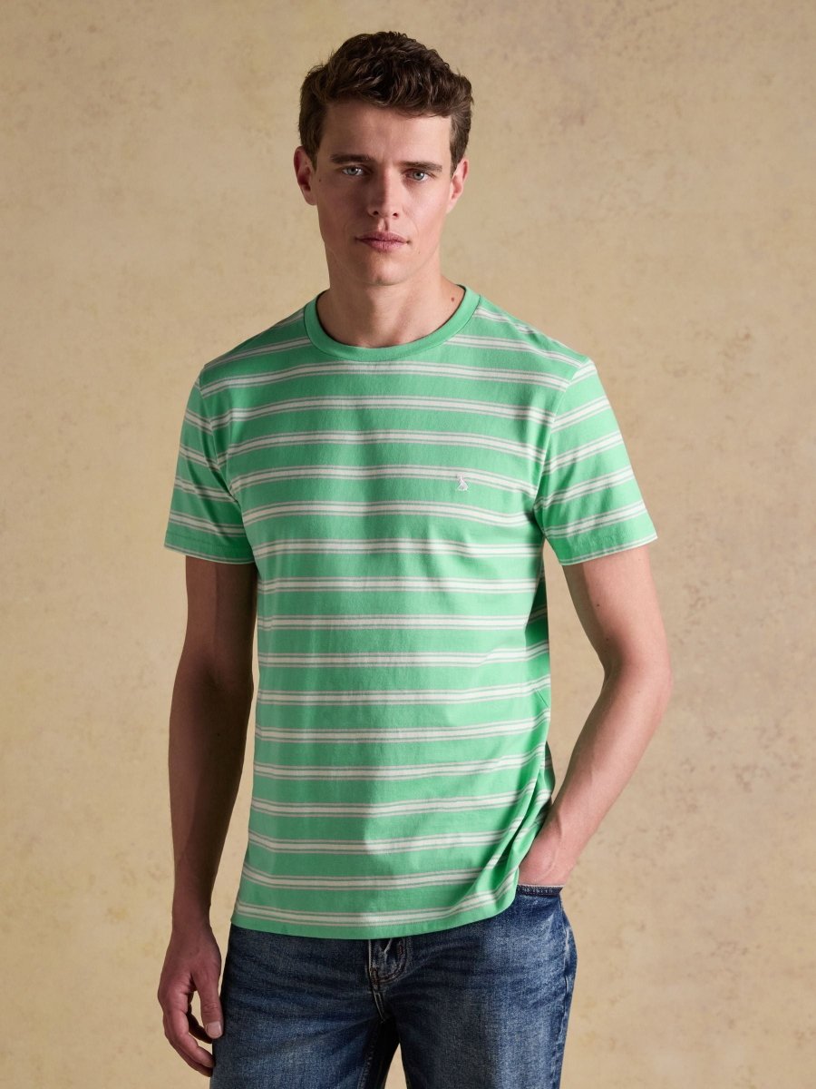 Green Striped Classic Fit Cotton T-Shirt - RUTHERFORD & Co