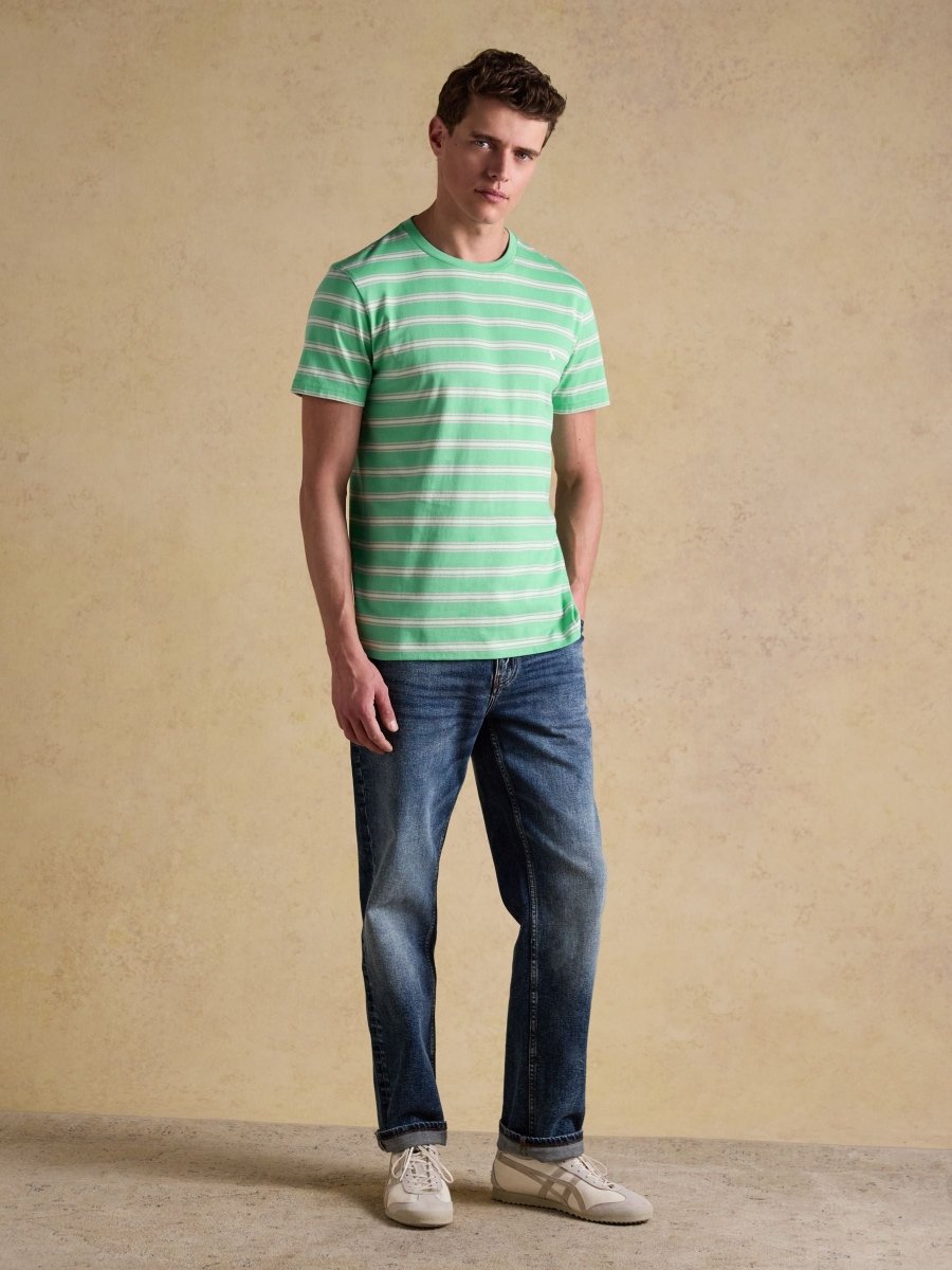 Green Striped Classic Fit Cotton T-Shirt - RUTHERFORD & Co