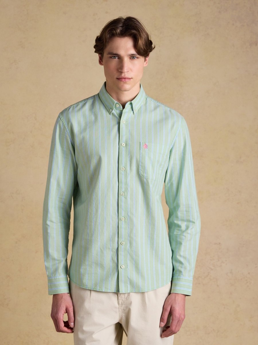 Green Striped Classic Fit Oxford Shirt - RUTHERFORD & Co