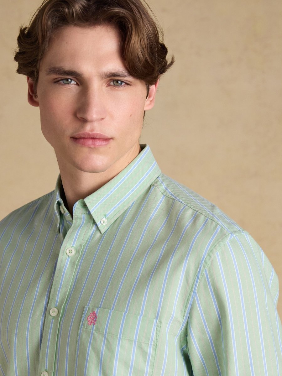 Green Striped Classic Fit Oxford Shirt - RUTHERFORD & Co