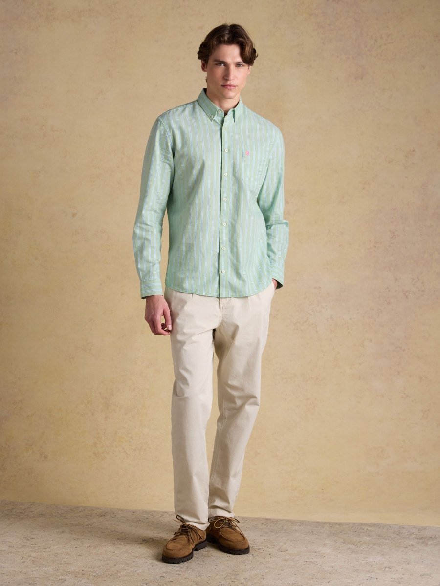 Green Striped Classic Fit Oxford Shirt - RUTHERFORD & Co