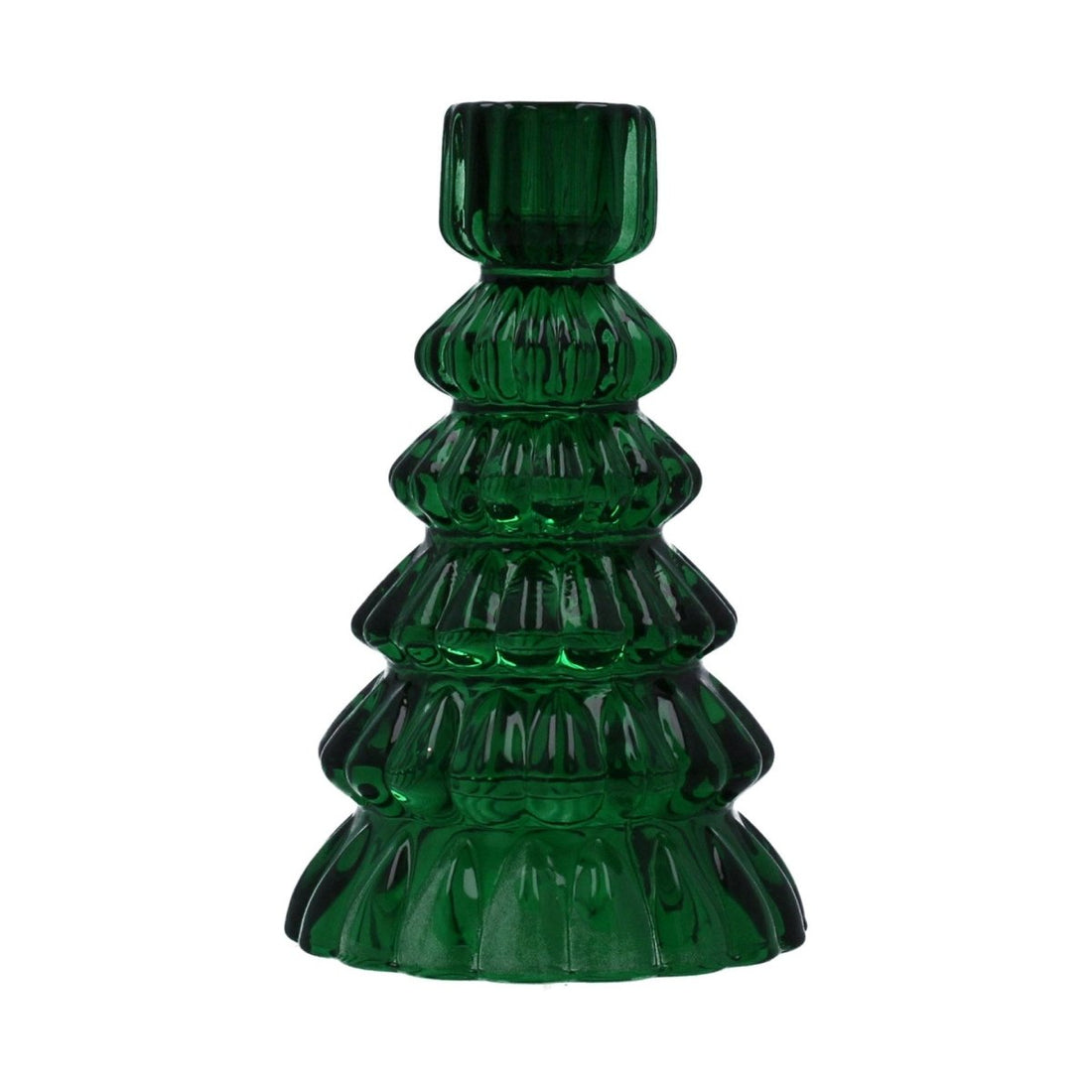 Green Tree Shaped Glass Candle Holder (14cm) - RUTHERFORD & Co
