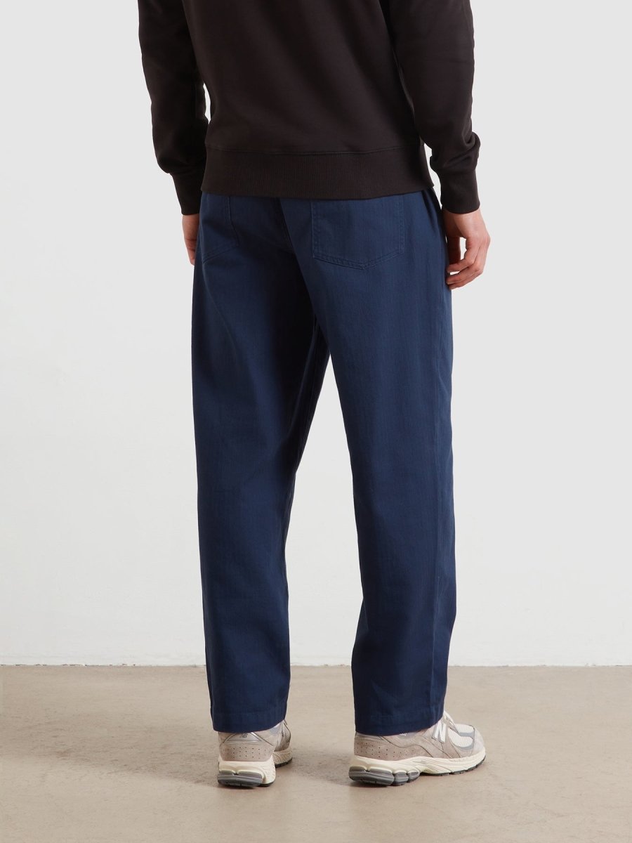Greenport Loose Fit Herringbone Trousers In Yale - RUTHERFORD & Co