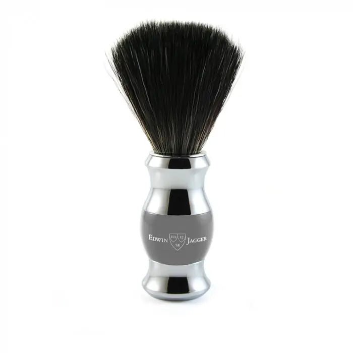 Grey & Chrome Shaving Brush (Black Synthetic) - RUTHERFORD & Co