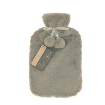 Grey Faux Fur Pompom 2L Hot Water Bottle - RUTHERFORD & Co