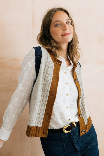 Grove Colour Block Knitted Waistcoat Ecru - RUTHERFORD & Co