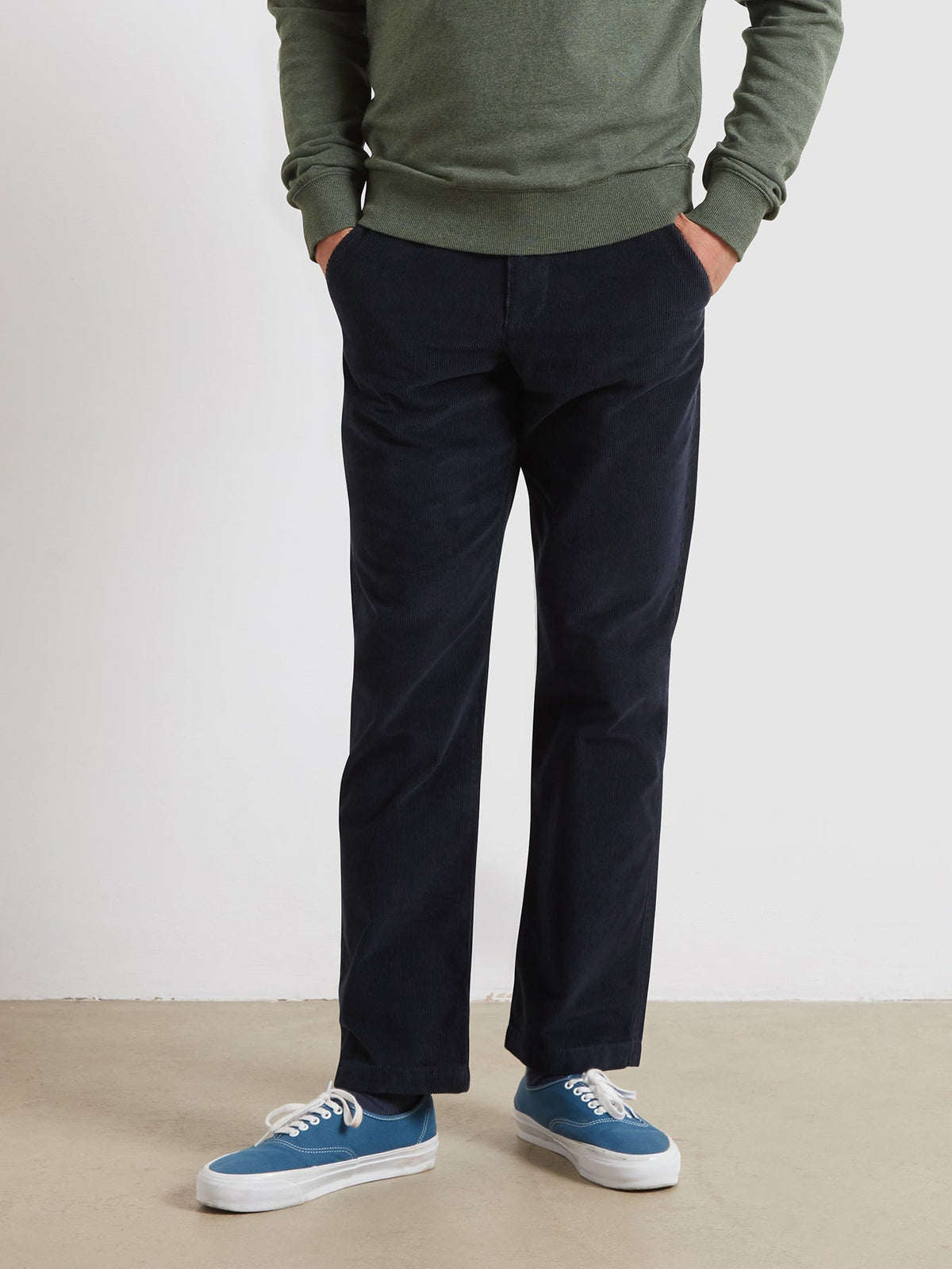 Roachman Regular Fit Cord Trousers In True Navy