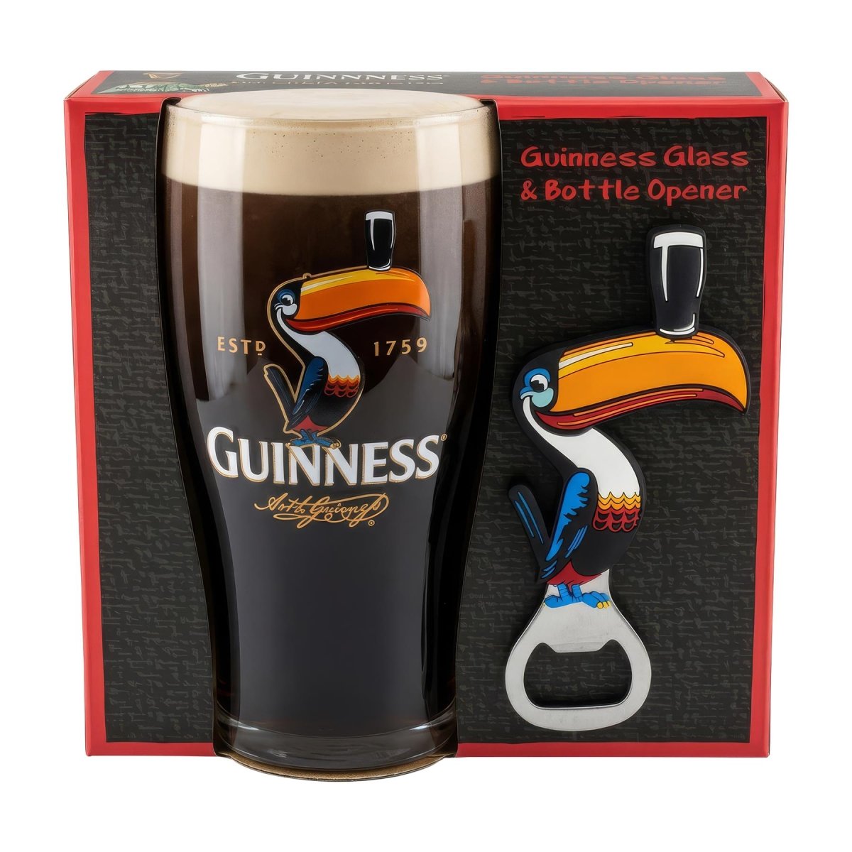 Guinness 2pc Toucan Pint Glass with Bottle Opener Set - RUTHERFORD & Co