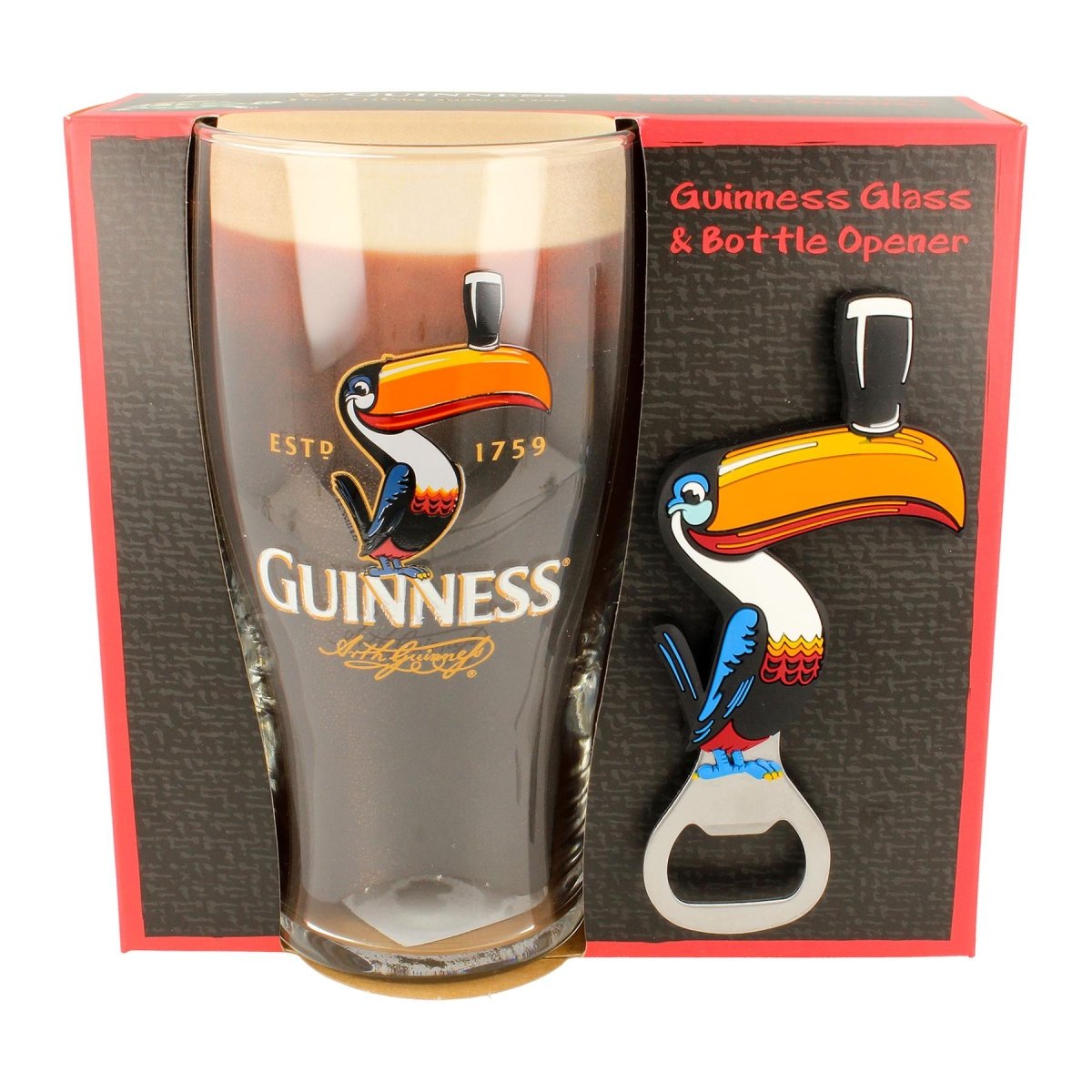 Guinness 2pc Toucan Pint Glass with Bottle Opener Set - RUTHERFORD & Co