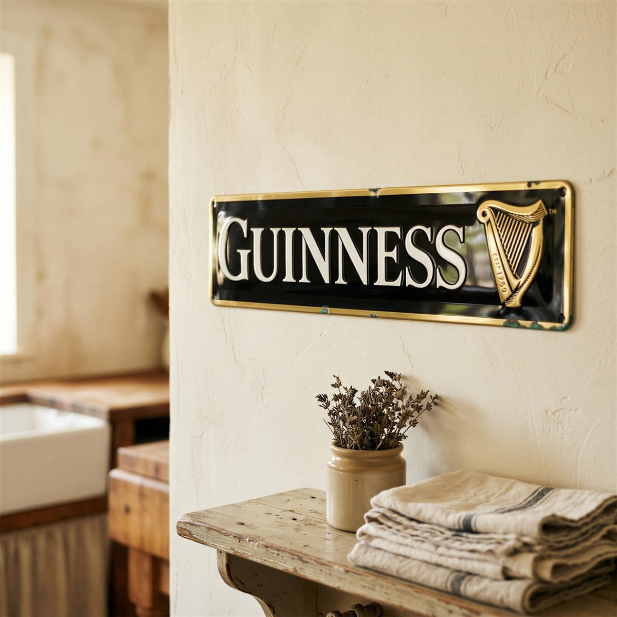 Guinness Contemporary Metal Tin Sign - 50 x 12cm - Black - RUTHERFORD & Co
