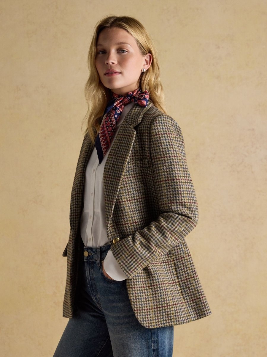 Hackmore Grey Check Relaxed Fit Tweed Wool Blend Blazer - RUTHERFORD & Co
