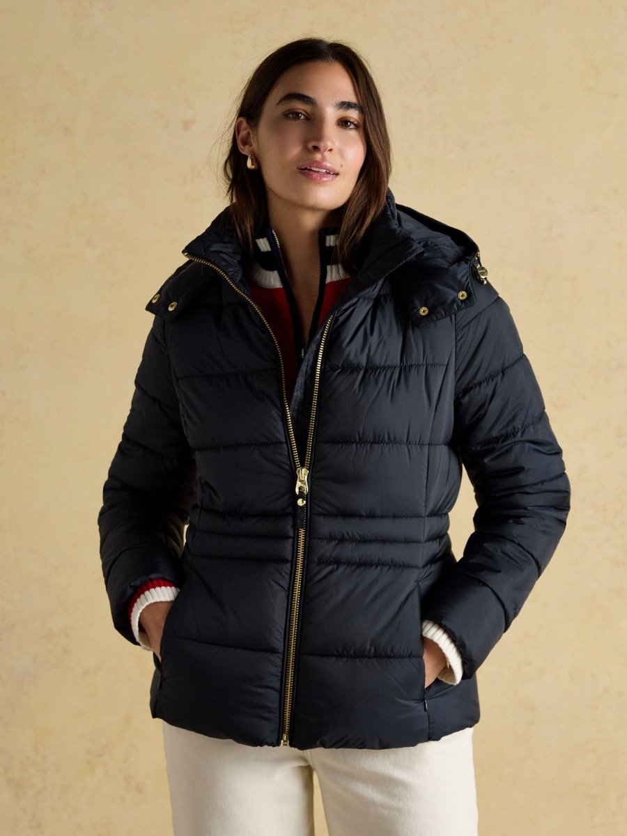Hadlow Navy Showerproof Padded Coat with Hood - RUTHERFORD & Co