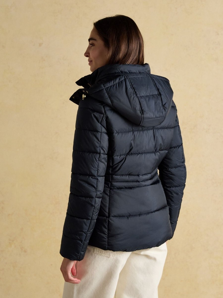 Hadlow Navy Showerproof Padded Coat with Hood - RUTHERFORD & Co