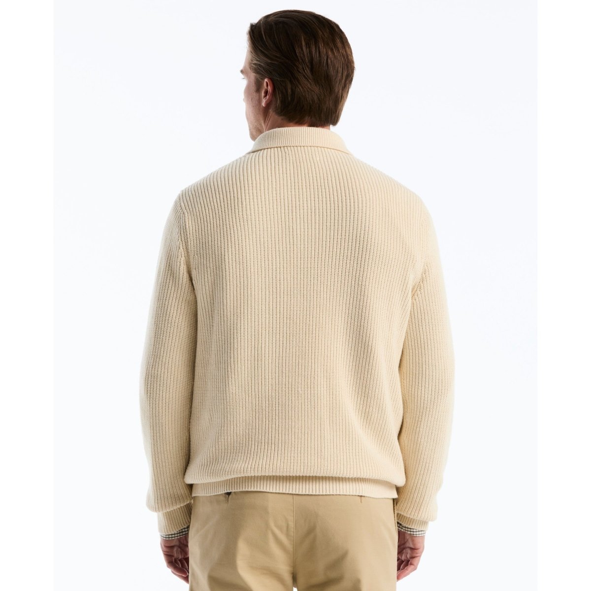 Half Cardigan Long Sleeve Sweater Polo In Birch - RUTHERFORD & Co