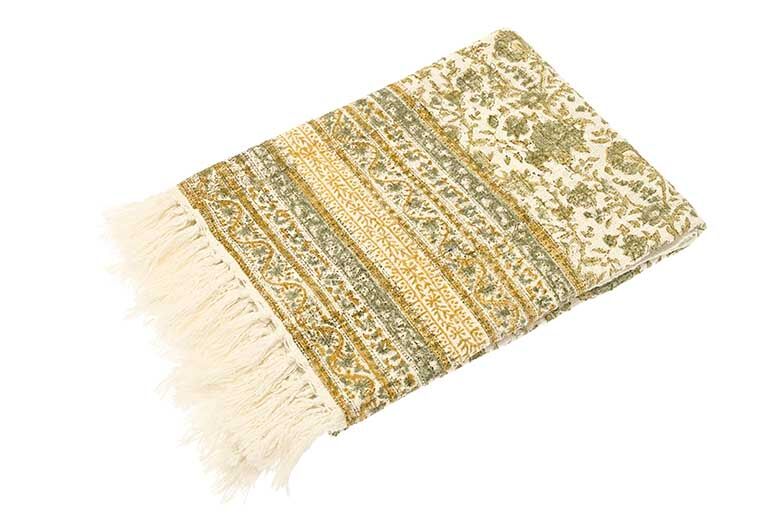 Handblock printed throw olive - RUTHERFORD & Co