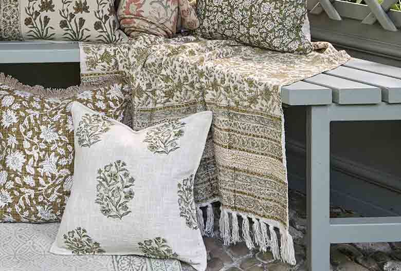 Handblock printed throw olive - RUTHERFORD & Co