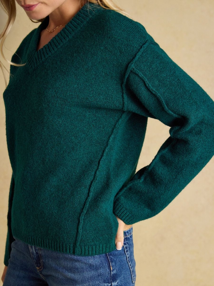 Hannah Green V - Neck Relaxed Fit Jumper - RUTHERFORD & Co