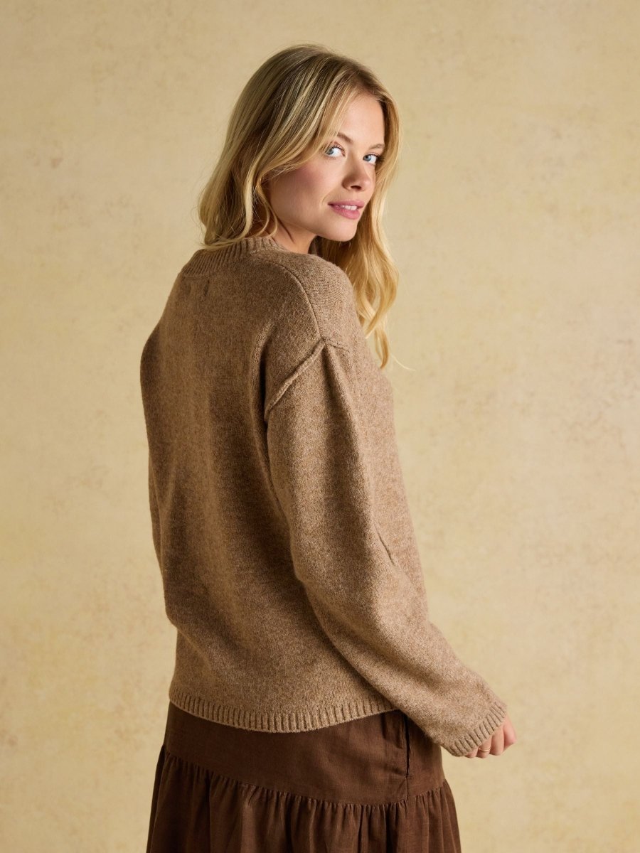 Hannah Tan Brown V - Neck Relaxed Fit Jumper - RUTHERFORD & Co