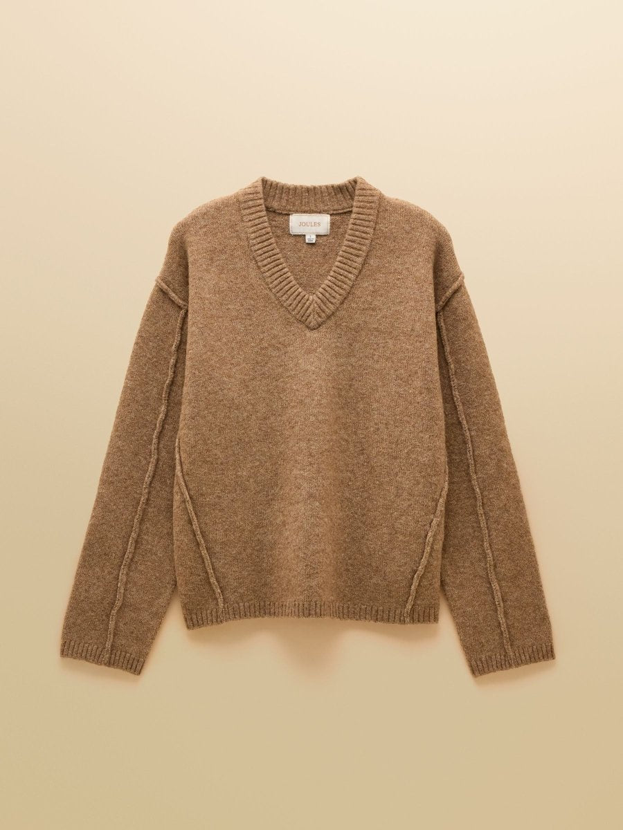 Hannah Tan Brown V - Neck Relaxed Fit Jumper - RUTHERFORD & Co