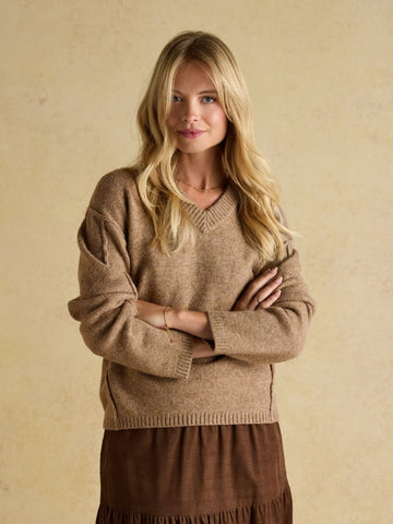 Hannah Tan Brown V - Neck Relaxed Fit Jumper - RUTHERFORD & Co