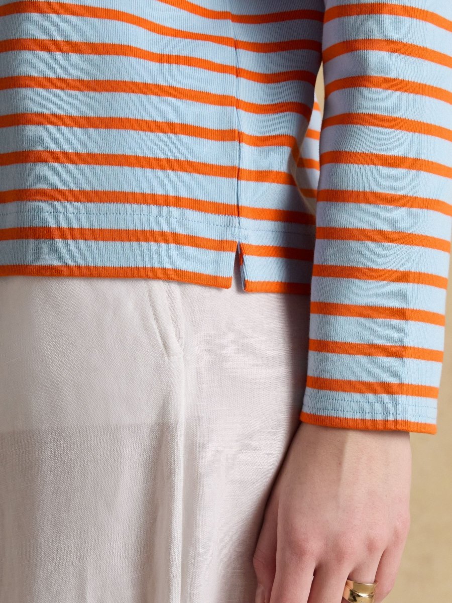 Harbour Blue & Orange Long Sleeve Striped Boat Neck Long Sleeve Breton Top - RUTHERFORD & Co