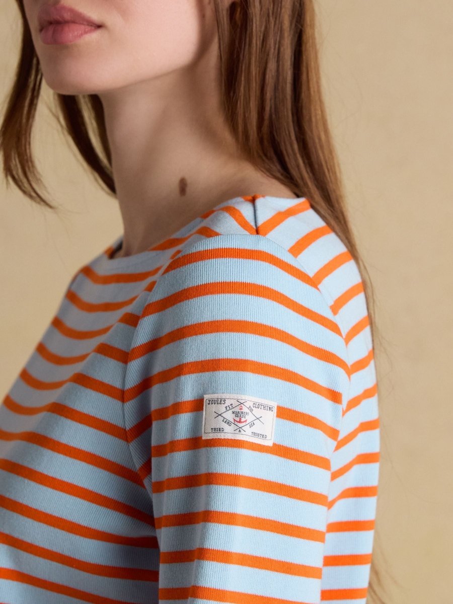 Harbour Blue & Orange Long Sleeve Striped Boat Neck Long Sleeve Breton Top - RUTHERFORD & Co