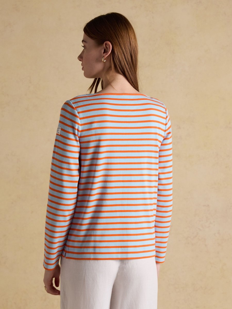 Harbour Blue & Orange Long Sleeve Striped Boat Neck Long Sleeve Breton Top - RUTHERFORD & Co