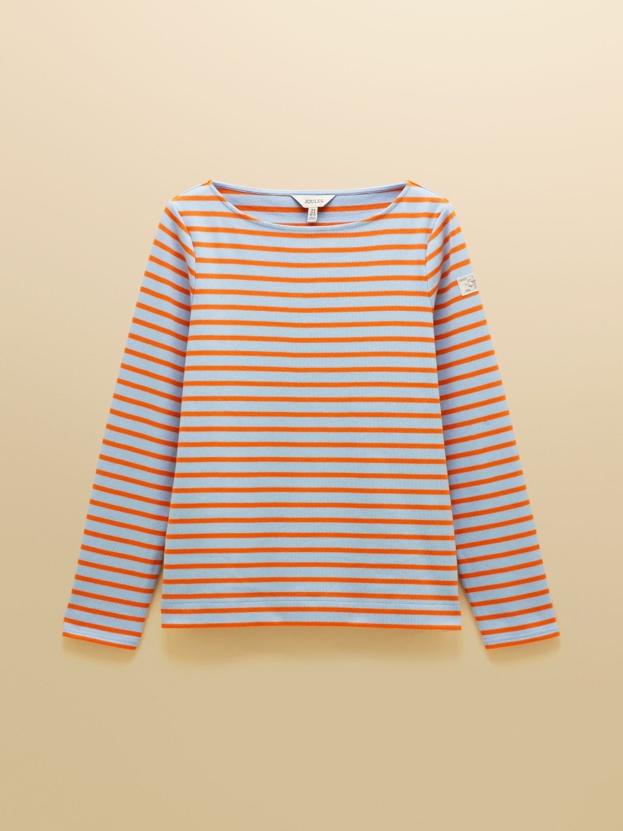 Harbour Blue & Orange Long Sleeve Striped Boat Neck Long Sleeve Breton Top - RUTHERFORD & Co