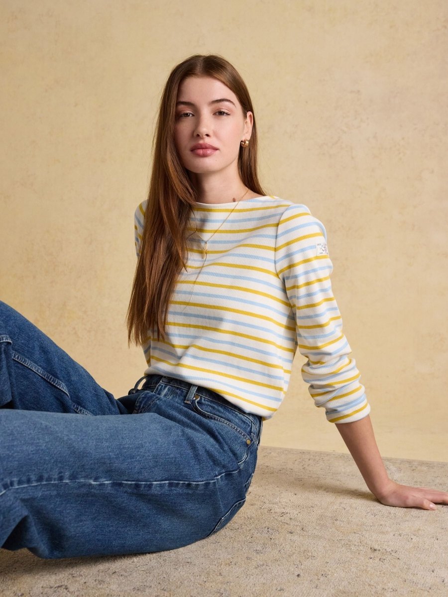 Harbour Blue & Yellow Striped Boat Neck Long Sleeve Breton Top - RUTHERFORD & Co