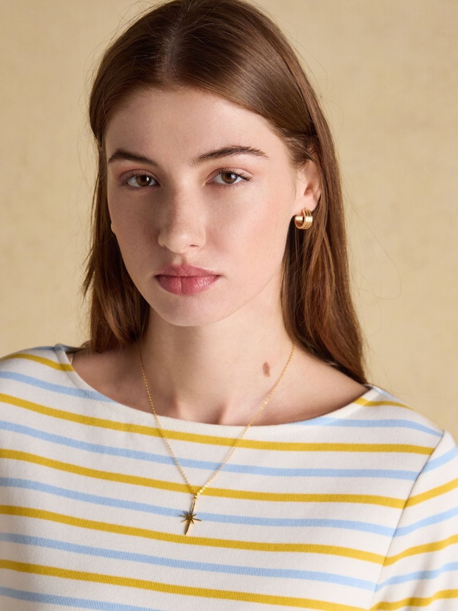 Harbour Blue & Yellow Striped Boat Neck Long Sleeve Breton Top - RUTHERFORD & Co